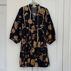 entro Black Floral Mini Dress with Green and Orange Accents